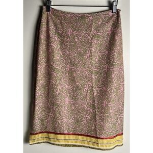 Lance Karesh Sz 4 Pink Paisley Silk Blend Lined Pencil Skirt Ribbon Trim